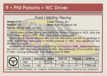 1992 Traks #9 Phil Parsons Back