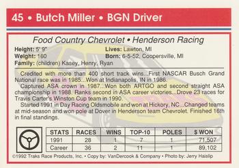 1992 Traks #45 Butch Miller Back