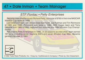 1992 Traks #47 Dale Inman Back