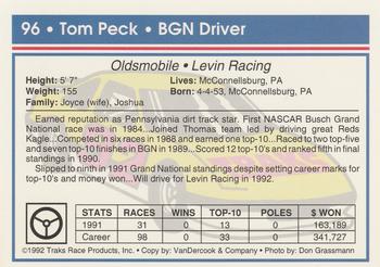 1992 Traks #96 Tom Peck Back