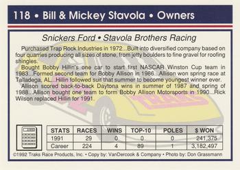 1992 Traks #118 Mickey Stavola/Bill Stavola Back