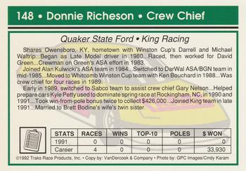 1992 Traks #148 Donnie Richeson Back
