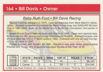1992 Traks #164 Bill Davis Back
