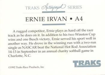 1992 Traks - Autographs #A4 Ernie Irvan Back