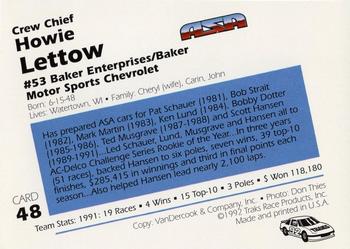 1992 Traks ASA #48 Howie Lettow Back