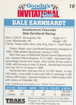 1992 Traks Goody's #19 Dale Earnhardt Back