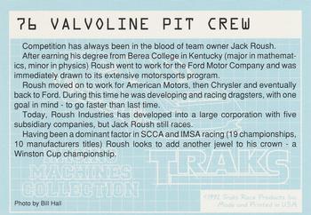 1992 Traks Racing Machines #76 Valvoline Pit Crew Back