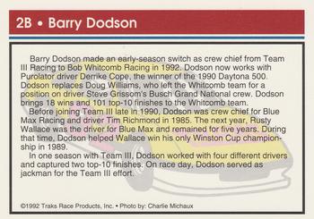 1992 Traks Racing Machines - Bonus #2B Barry Dodson Back