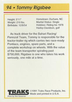 1992 Traks Team Sets #94 Tommy Rigsbee Back