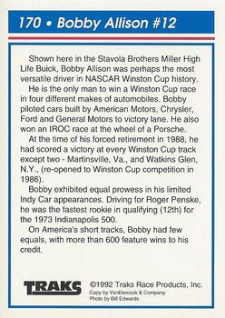 1992 Traks Team Sets #170 Bobby Allison #12 Back