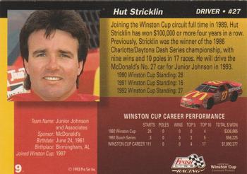 1993 Finish Line - Silver Series '93 #9 Hut Stricklin Back