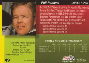 1993 Finish Line - Silver Series '93 #49 Phil Parsons Back
