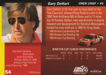1993 Finish Line - Silver Series '93 #54 Gary DeHart Back
