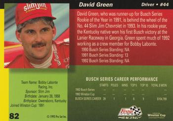 1993 Finish Line - Silver Series '93 #82 David Green Back