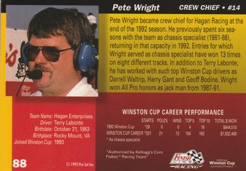 1993 Finish Line - Silver Series '93 #88 Pete Wright Back