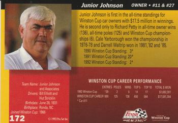 1993 Finish Line - Silver Series '93 #172 Junior Johnson Back