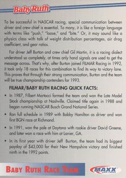 1993 Maxx Baby Ruth Jeff Burton #NNO Jeff Burton/Gil Martin Back