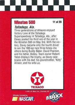 1993 Maxx Texaco Davey Allison #11 Robert Yates / Bobby Allison / Davey Allison / Judy Allison / Liz Allison Back