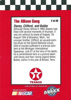 1993 Maxx Texaco Davey Allison #2 Davey Allison / Clifford Allison / Bobby Allison Back