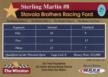 1993 Maxx The Winston #27 Sterling Marlin's Car Back