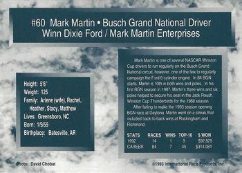 1993 Traks - First Run #60 Mark Martin's Busch Car Back