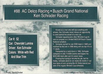 1993 Traks - First Run #88 Ken Schrader's Car Back