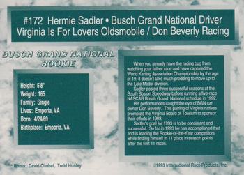 1993 Traks - First Run #172 Hermie Sadler Back