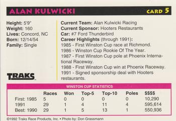 1992 Traks Preferred Collector #5 Alan Kulwicki Back