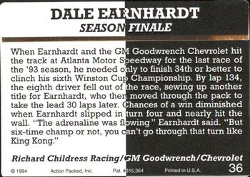 1994 Action Packed Champ and Challenger #36 Dale Earnhardt's Car Back