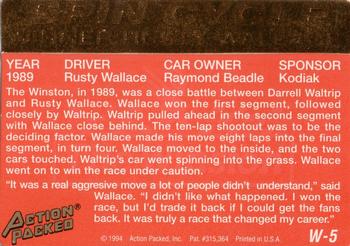 1994 Action Packed The Winston Select #W-5 Rusty Wallace Back