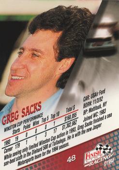 1994 Finish Line - Silver #48 Greg Sacks Back