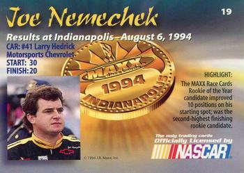 1994 Maxx Medallion #19 Joe Nemechek Back