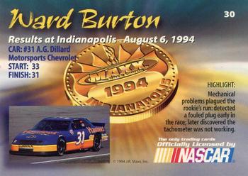 1994 Maxx Medallion #30 Ward Burton Back