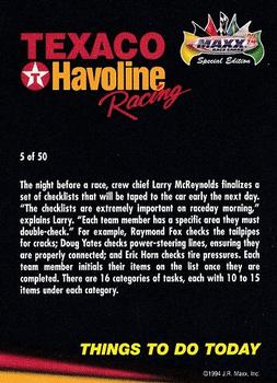 1994 Maxx Texaco Havoline Racing #5 Things to do Today Back