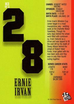 1994 Press Pass - Holofoils #H3 Ernie Irvan Back