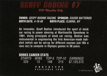 1994 Press Pass VIP - Member's Only #NNO Geoff Bodine Back