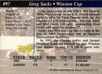 1994 Traks - First Run #97 Greg Sacks Back