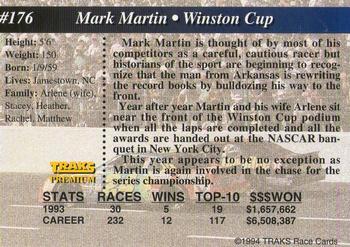 1994 Traks - First Run #176 Mark Martin Back