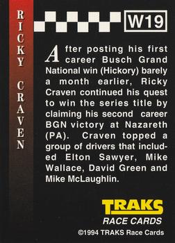 1994 Traks - Series I Winners #W19 Ricky Craven Back