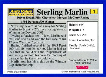 1994 Traks Auto Value #1 Sterling Marlin Back