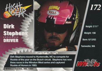 1994 Wheels High Gear - Day One Silver #172 Dirk Stephens Back