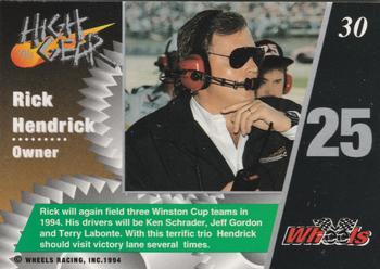 1994 Wheels High Gear - Gold #30 Rick Hendrick Back