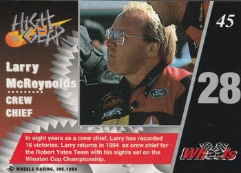 1994 Wheels High Gear - Gold #45 Larry McReynolds Back