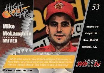 1994 Wheels High Gear - Gold #53 Mike McLaughlin Back