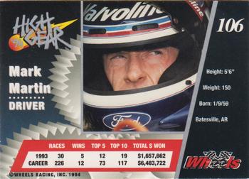 1994 Wheels High Gear - Gold #106 Mark Martin Back