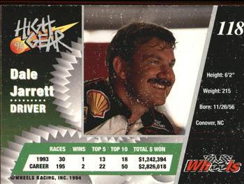 1994 Wheels High Gear - Gold #118 Dale Jarrett Back