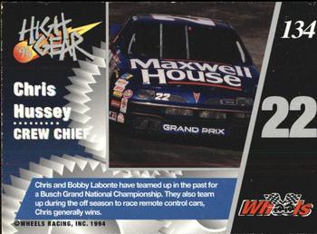 1994 Wheels High Gear - Gold #134 Chris Hussey Back