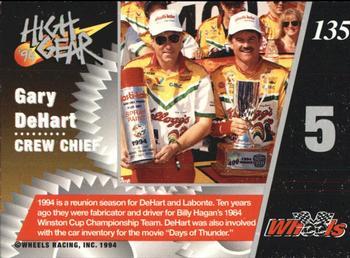 1994 Wheels High Gear - Gold #135 Gary DeHart Back