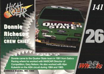 1994 Wheels High Gear - Gold #141 Donnie Richeson Back