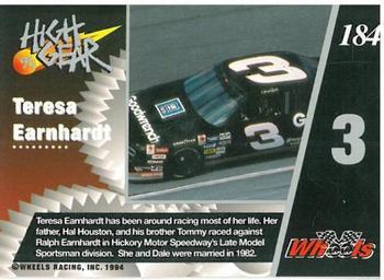 1994 Wheels High Gear - Gold #184 Teresa Earnhardt Back